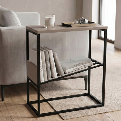 Rimble 55cm End Table with Angled Book Rack — Light Mocha