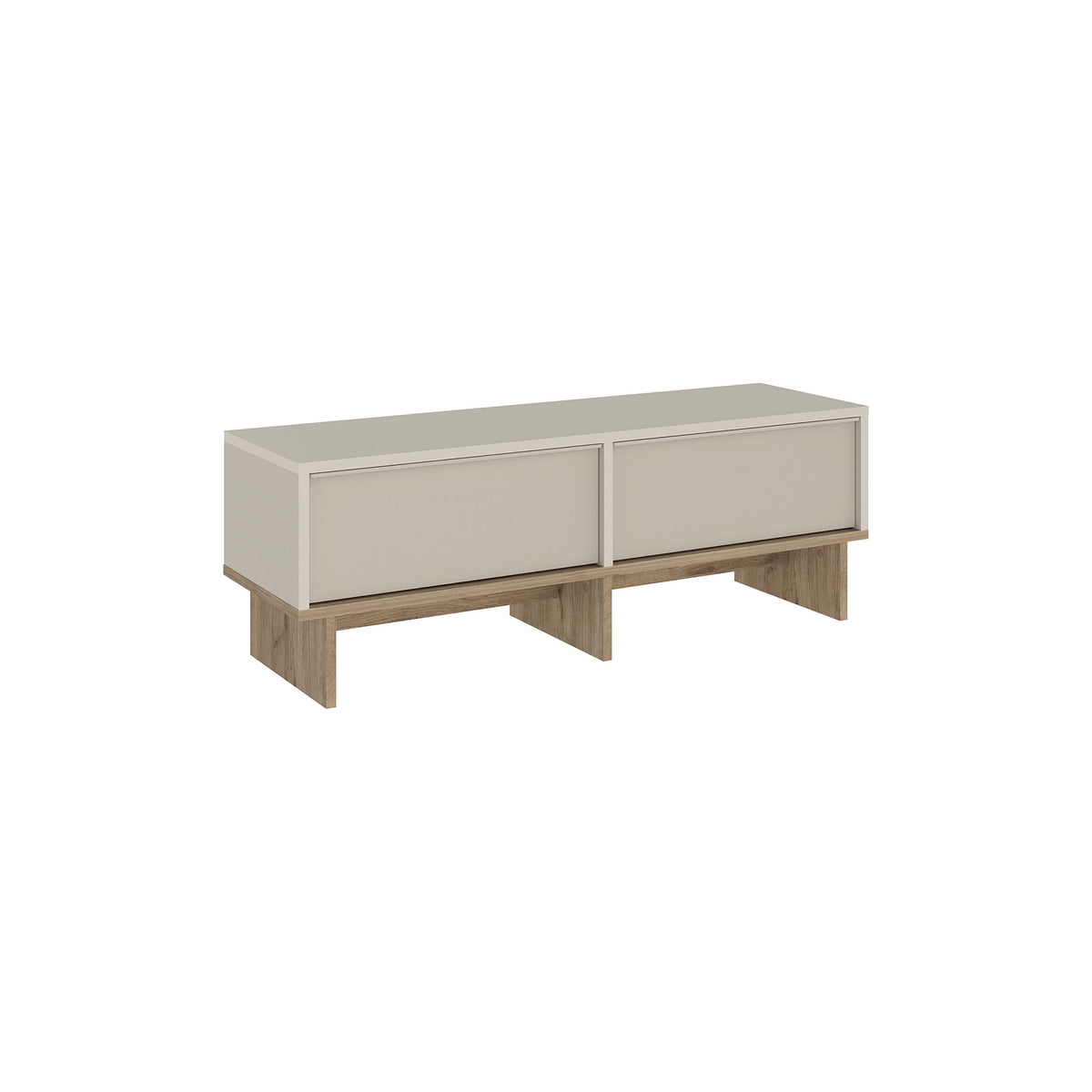 Eldro 118cm TV Stand with 2 Soft-Close Drop-Down Doors — Sandstone, Natural Oak