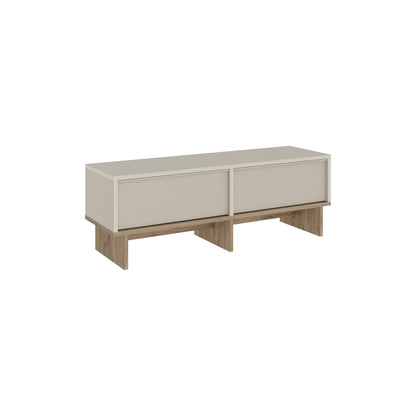 Eldro 118cm TV Stand with 2 Soft-Close Drop-Down Doors — Sandstone, Natural Oak