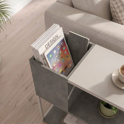 Hasvo 55 cm Multi-Tier Side Table with Cube Storage — Retro Grey