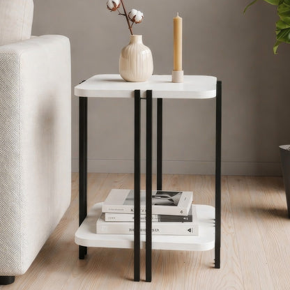 Zemlo 41cm Square 2-Tier Side Table with Metal Side Legs — White