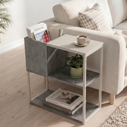 Hasvo 55 cm Multi-Tier Side Table with Cube Storage — Retro Grey