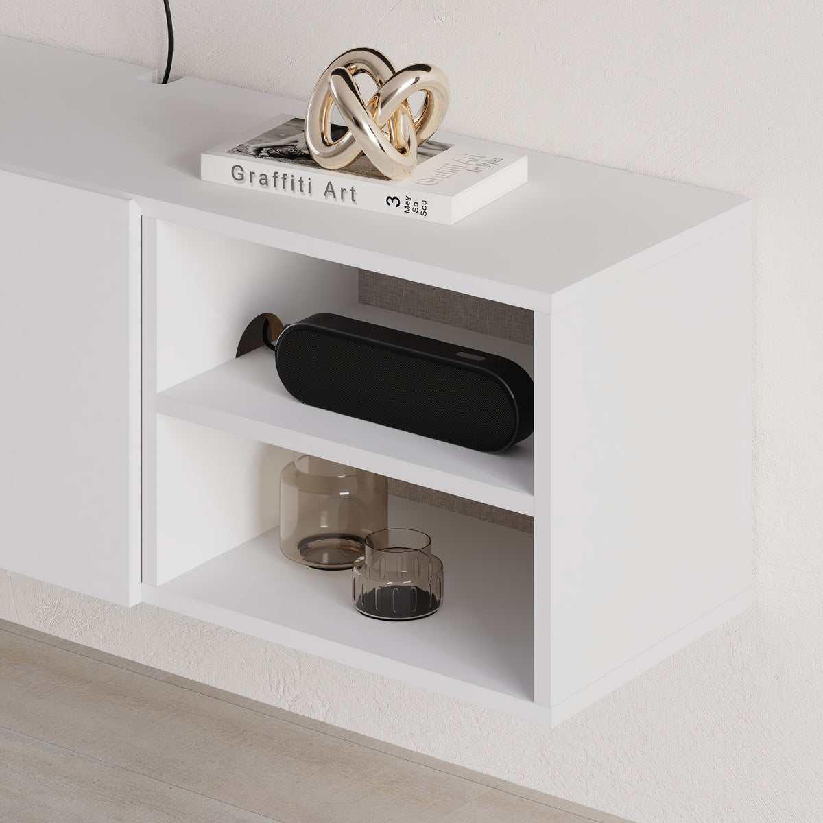 Gilvar 140cm Floating-Style TV Unit with 2 Soft-Close Doors — White