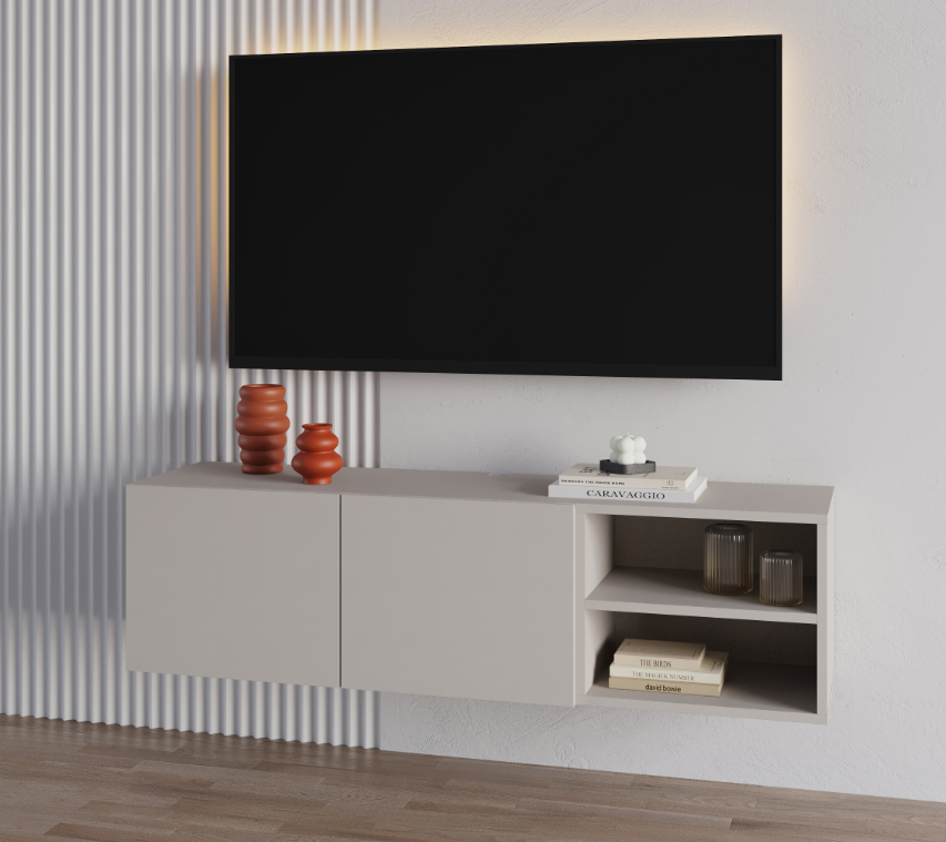 Gilvar 140cm Floating-Style TV Unit with 2 Soft-Close Doors — Sandstone
