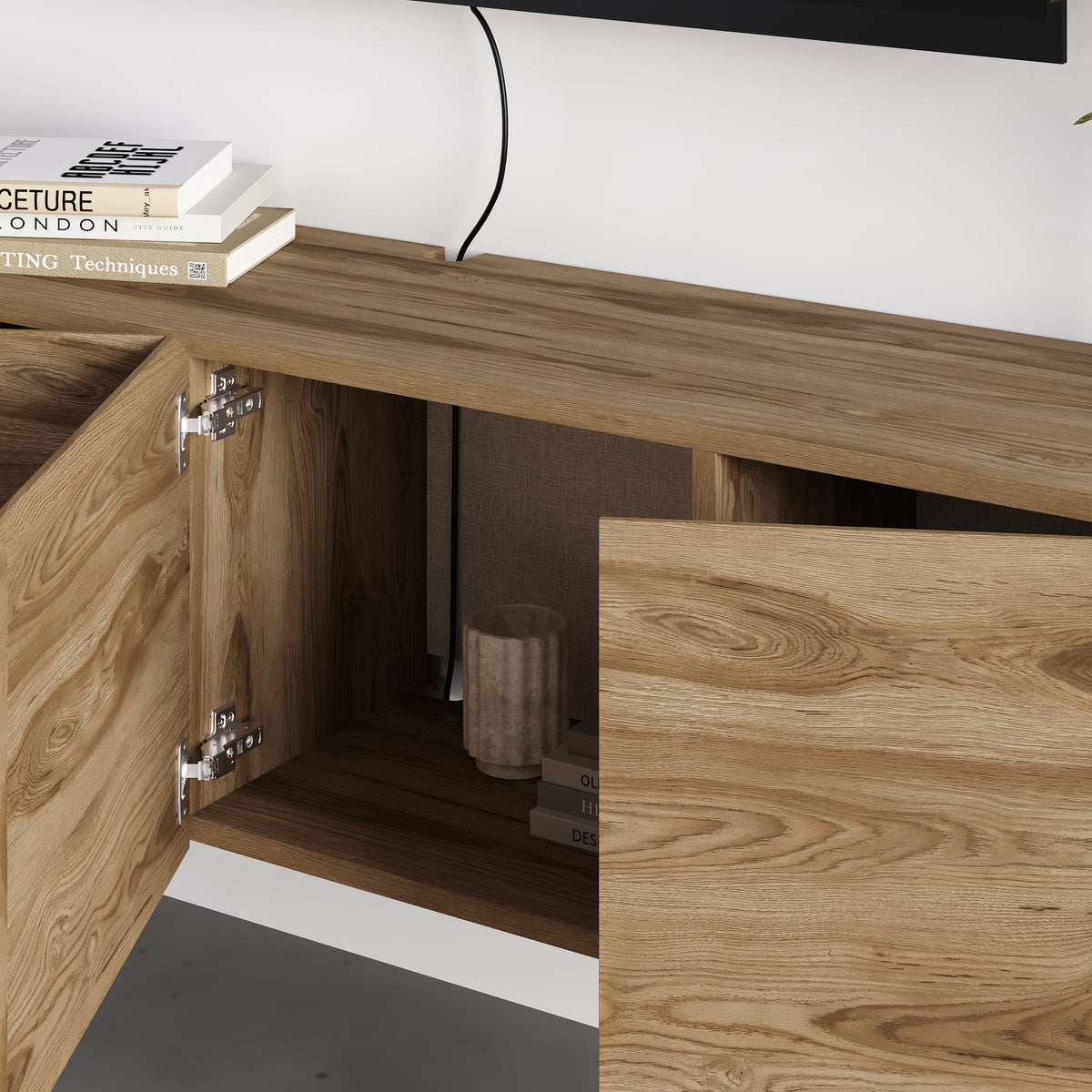 Hesmo 180cm Wall-Mounted TV Unit with 4 Soft-Close Doors — Whiskey Oak