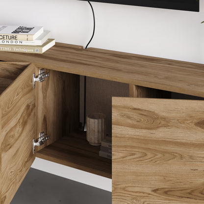Hesmo 180cm Wall-Mounted TV Unit with 4 Soft-Close Doors — Whiskey Oak