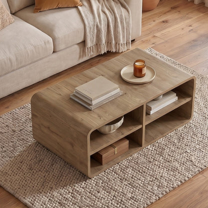 Bevund 80 cm Coffee Table with 4 Open Compartments — Natural Oak