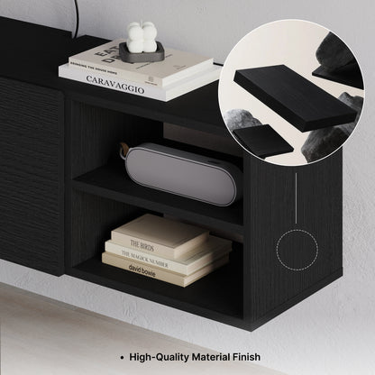 Gilvar 140cm Floating-Style TV Unit with 2 Soft-Close Doors — Black Wood