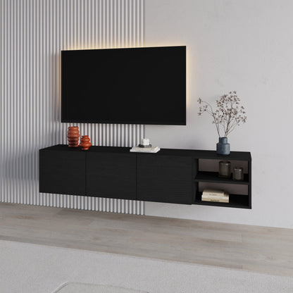 Dalsk 180cm Floating TV Unit with 3 Soft-Close Doors — Black Wood, image 1