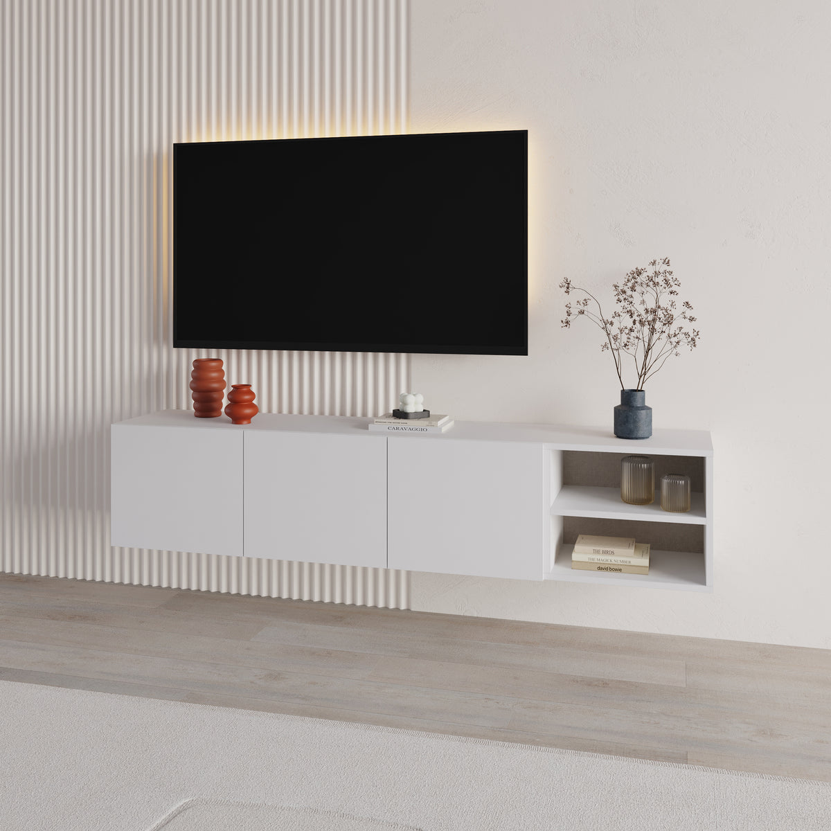 Dalsk 180cm Floating TV Unit with 3 Soft-Close Doors — White, image 1