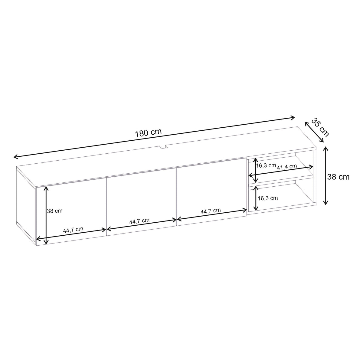 Dalsk 180cm Floating TV Unit with 3 Soft-Close Doors — White, image 7