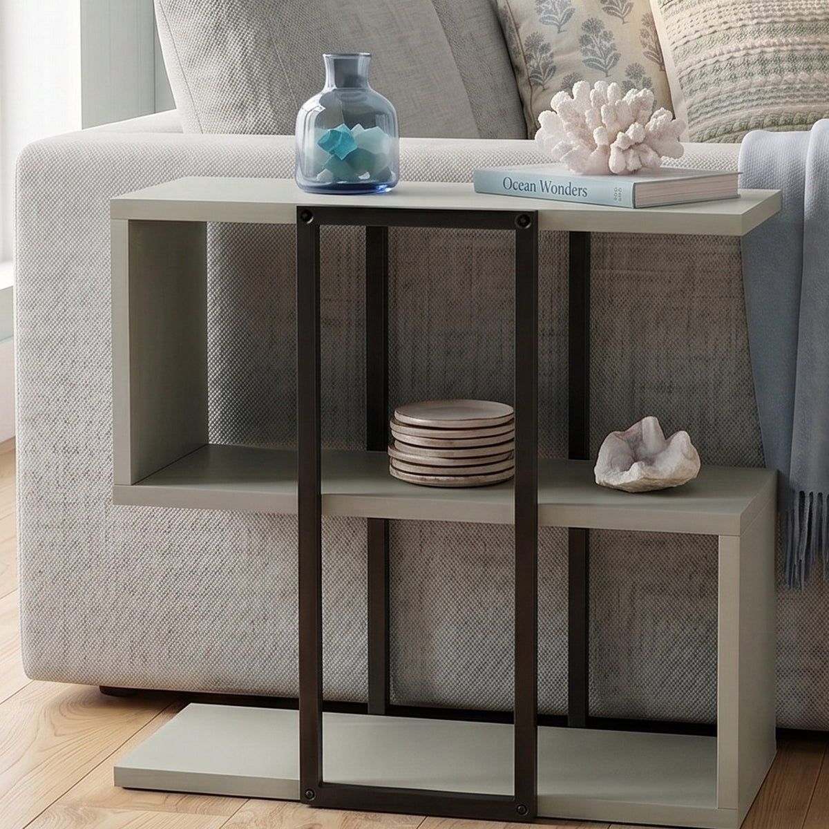 Grelle 56 cm Two-Tier Side Table with Metal Frame — Ash Green