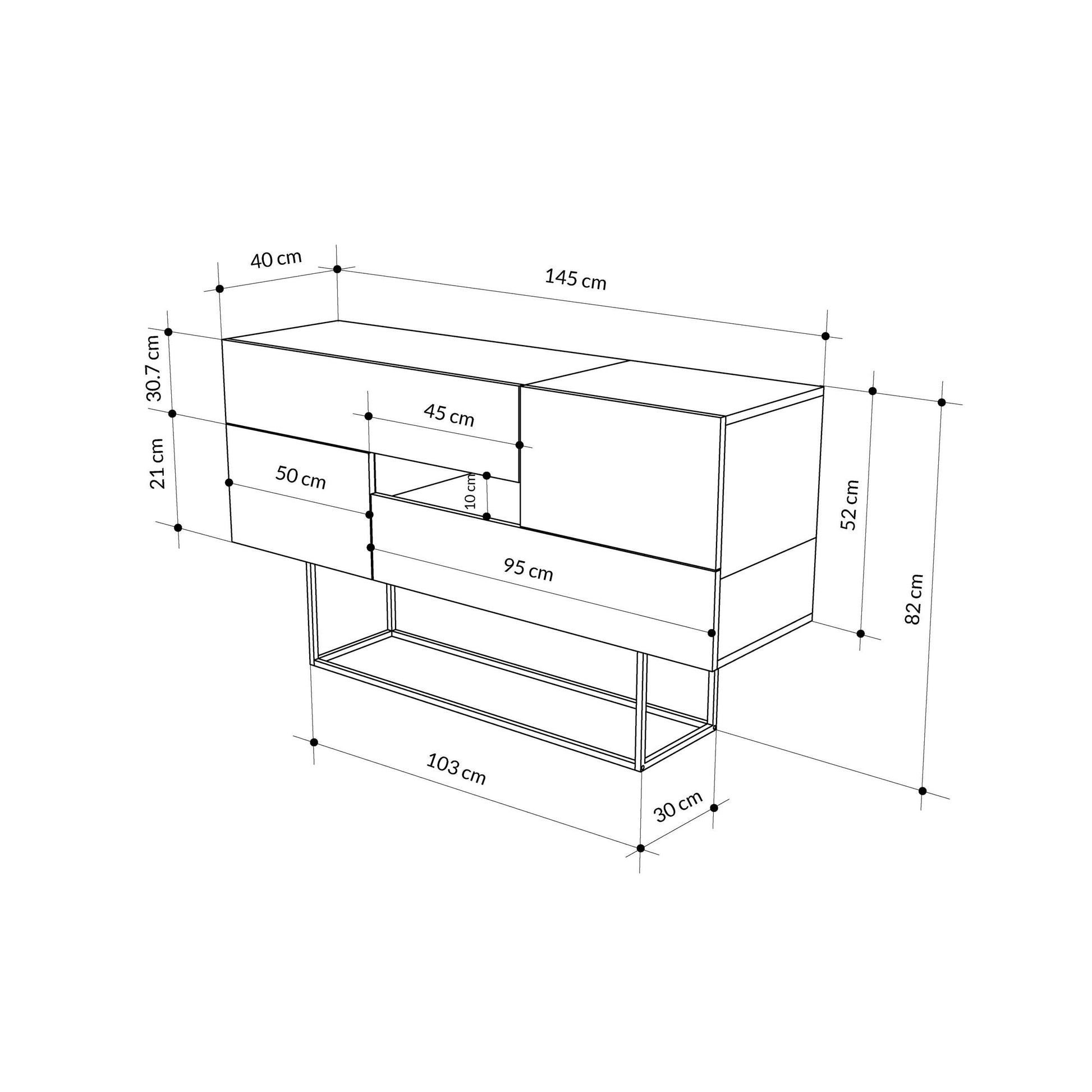 Modern oak sideboard with anthracite doors and drawers, perfect for living room, dining room or hallway storage