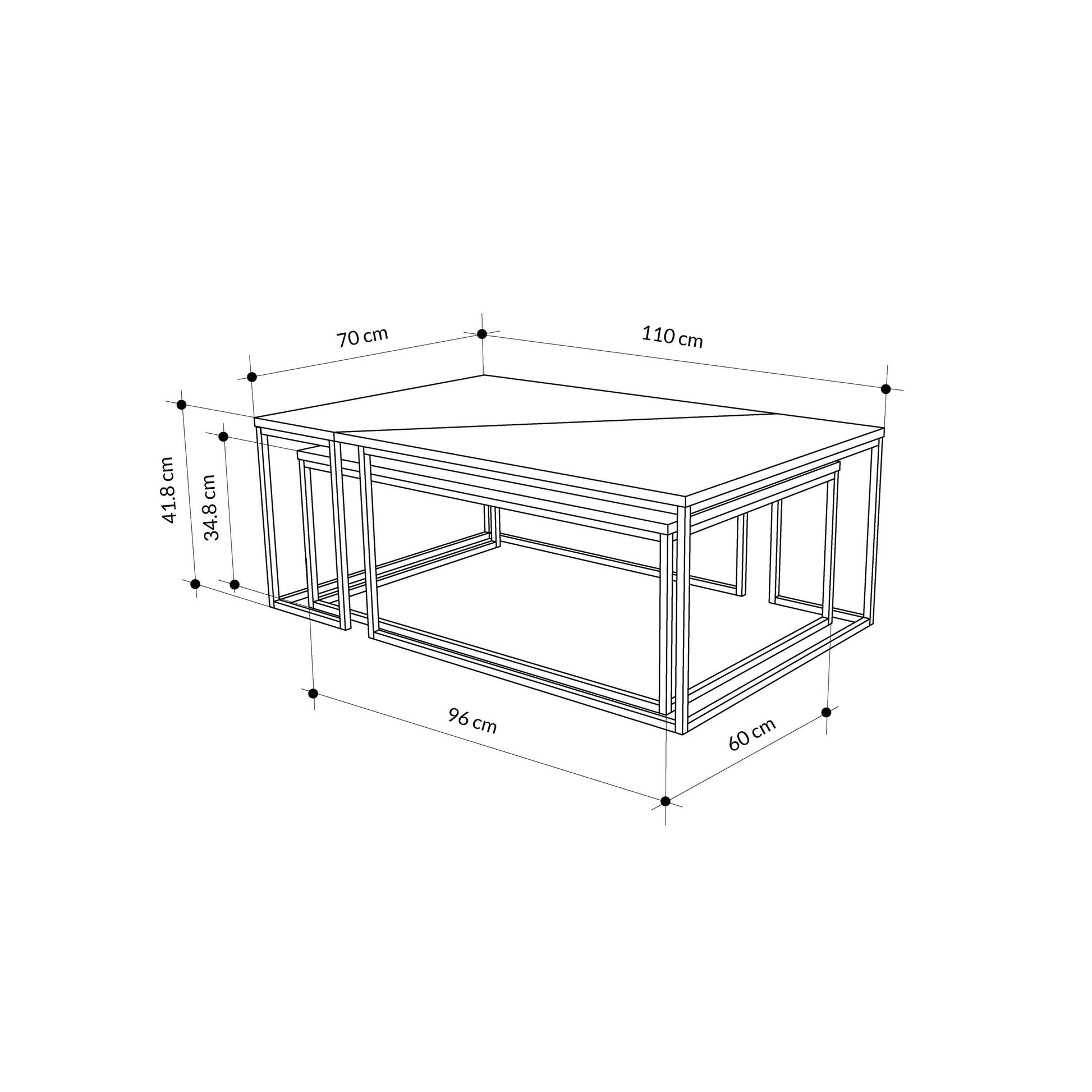 3-piece nesting coffee table set with geometric tops and metal frames, perfect for flexible and space-saving living room use.