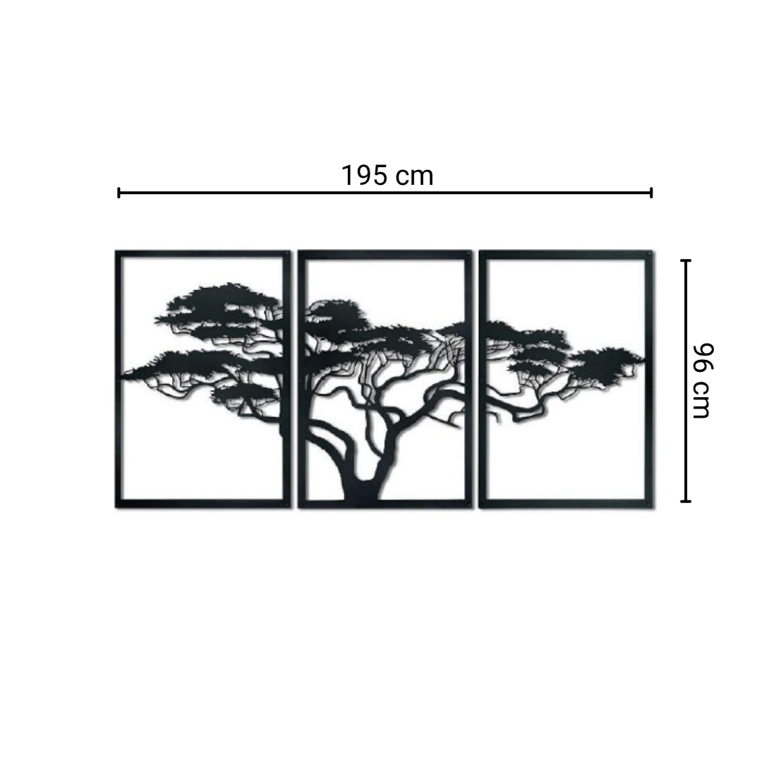 African Tree Metal Wall Art – 3 Panel Black Metal Wall Decor for Indoor & Outdoor Spaces
