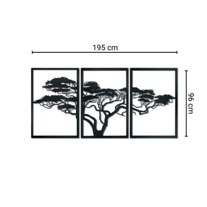 African Tree Metal Wall Art – 3 Panel Black Metal Wall Decor for Indoor & Outdoor Spaces