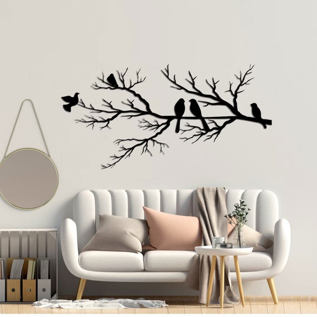 Birds on Branch Metal Wall Art – Black Metal Wall Decor for Indoors and Outdoors
