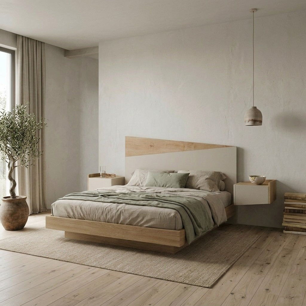 Dravik 160cm Diagonal Two-Tone Wall-Mounted Headboard for King Size Bed — Oak, Sandstone, image 2