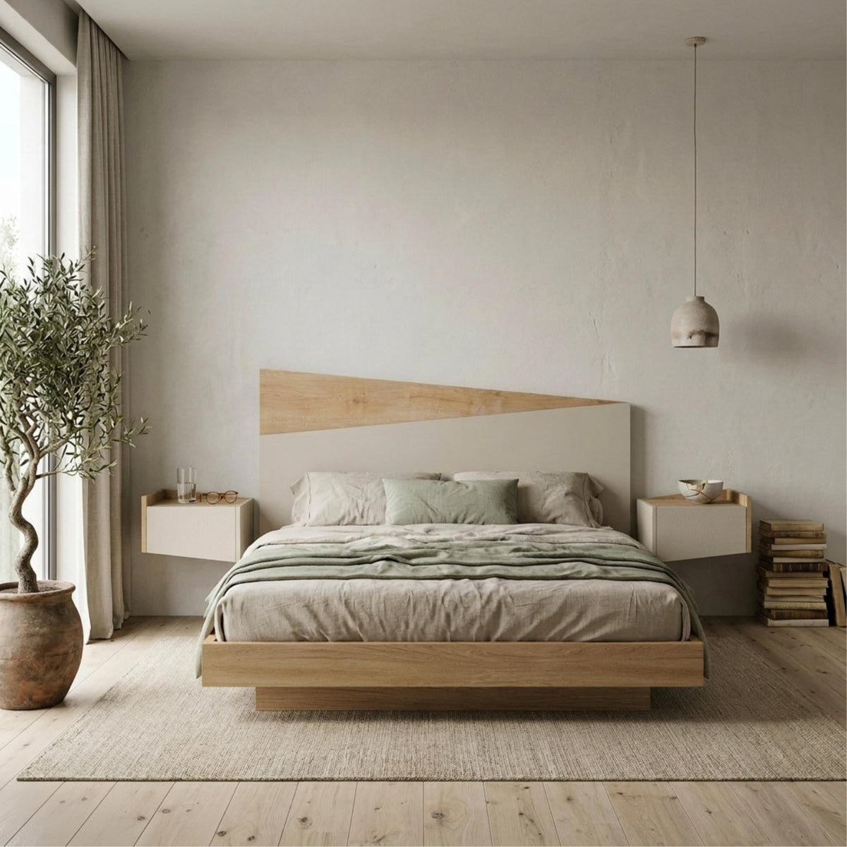 Dravik 160cm Diagonal Two-Tone Wall-Mounted Headboard for King Size Bed — Oak, Sandstone, image 3