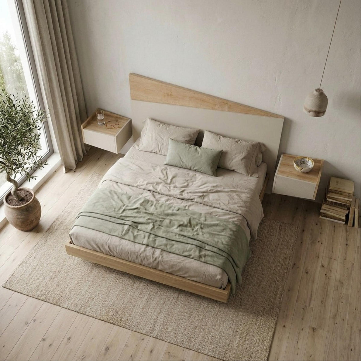 Dravik 160cm Diagonal Two-Tone Wall-Mounted Headboard for King Size Bed — Oak, Sandstone, image 4