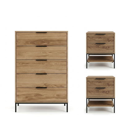 Drummel 3-Piece Bedroom Set with 127 cm Chest and 2 Bedside Tables — Whiskey Oak, image 3
