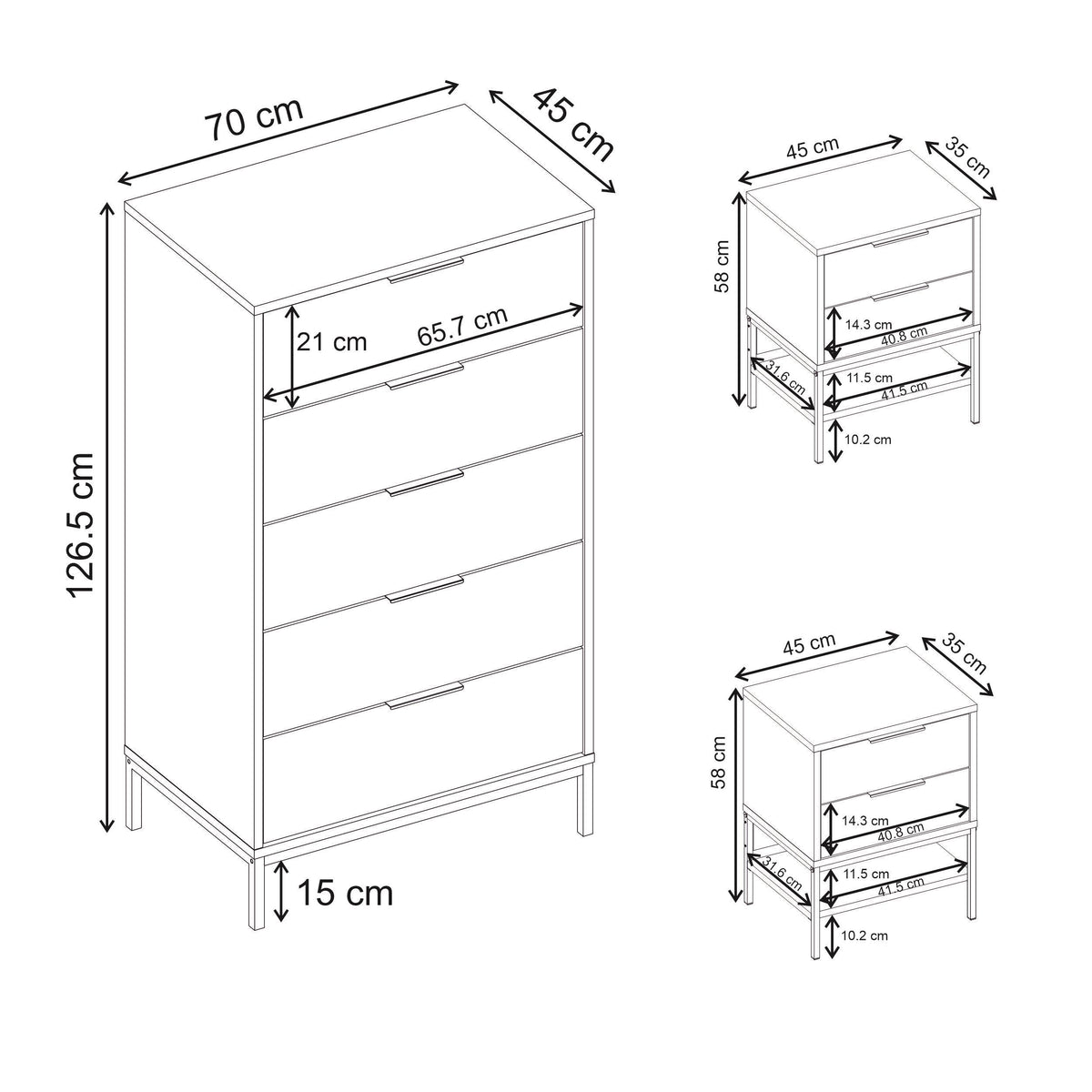 Drummel 3-Piece Bedroom Set with 127 cm Chest and 2 Bedside Tables — Whiskey Oak, image 5