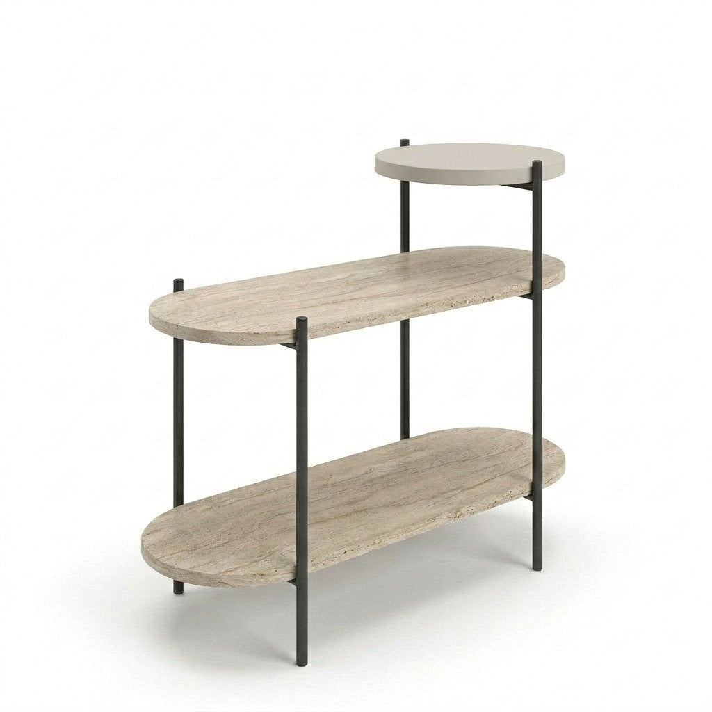 Fyrel 64cm 3-Tier Display Side Table with Metal Frame — Travertine