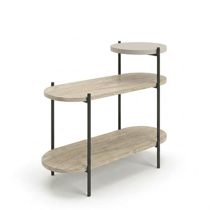 Fyrel 64cm 3-Tier Display Side Table with Metal Frame — Travertine