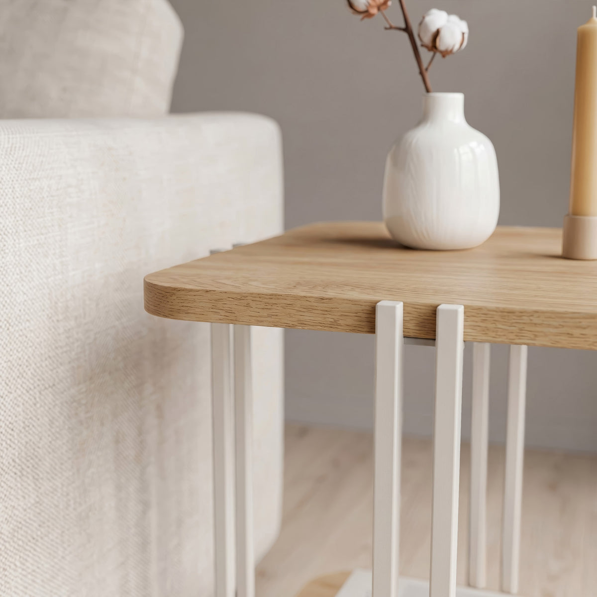 Zemlo 41cm Square 2-Tier Side Table with Metal Side Legs — Oak