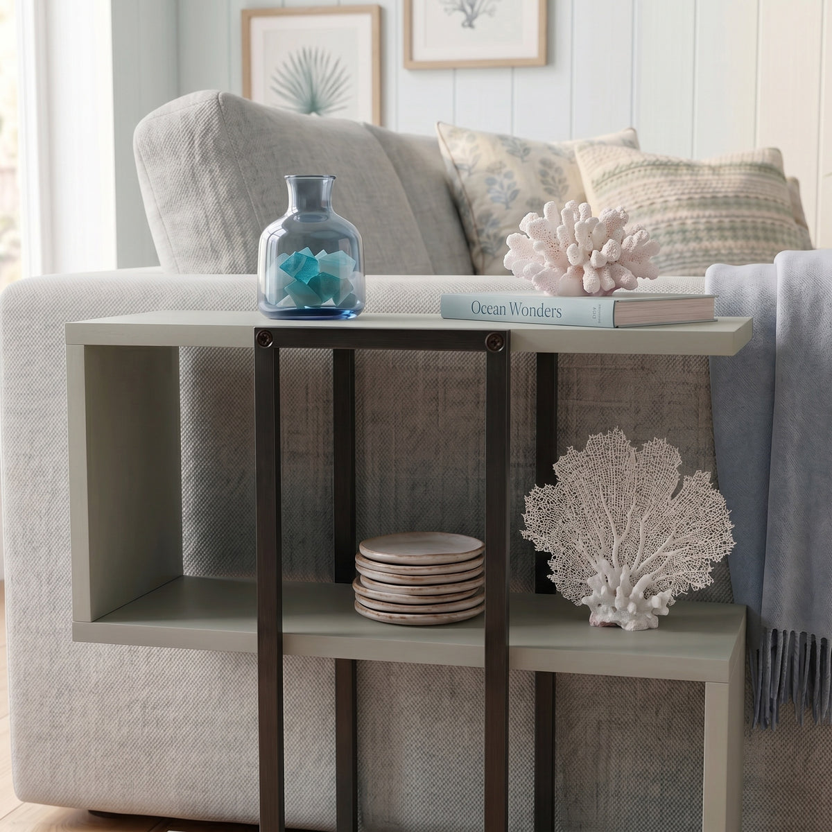 Grelle 56 cm Two-Tier Side Table with Metal Frame — Ash Green