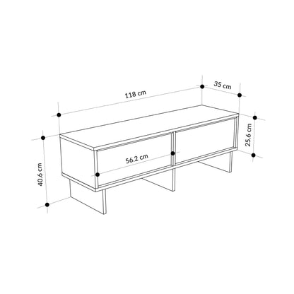 Eldro 118cm TV Stand with 2 Soft-Close Drop-Down Doors — Sandstone, Natural Oak