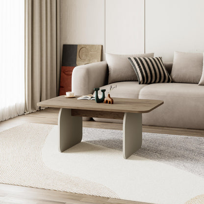 Ebbro 100cm Japandi Coffee Table with Floating Panel Legs — Natural Oak, Sandstone, image 1
