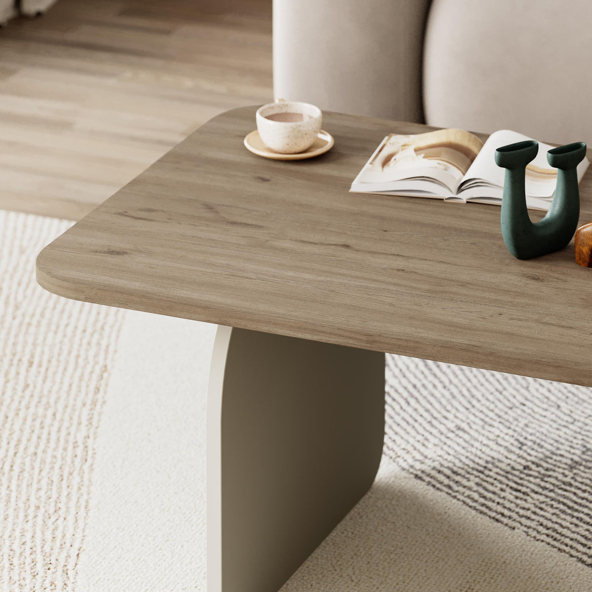 Ebbro 100cm Japandi Coffee Table with Floating Panel Legs — Natural Oak, Sandstone, image 2