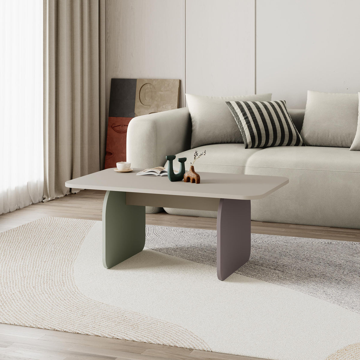 Ebbro 100cm Japandi Coffee Table with Floating Panel Legs — Sandstone, Mocha Grey, Ash Green, image 1