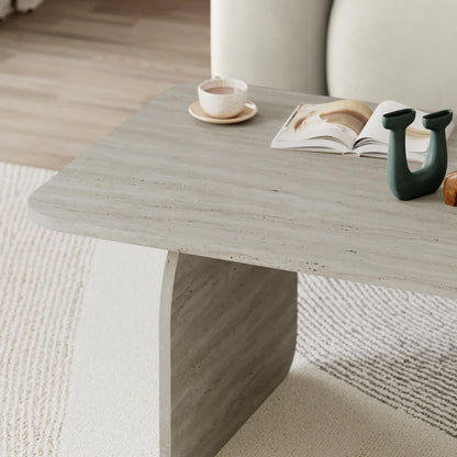 Ebbro 100cm Japandi Coffee Table with Floating Panel Legs — Travertine, image 2