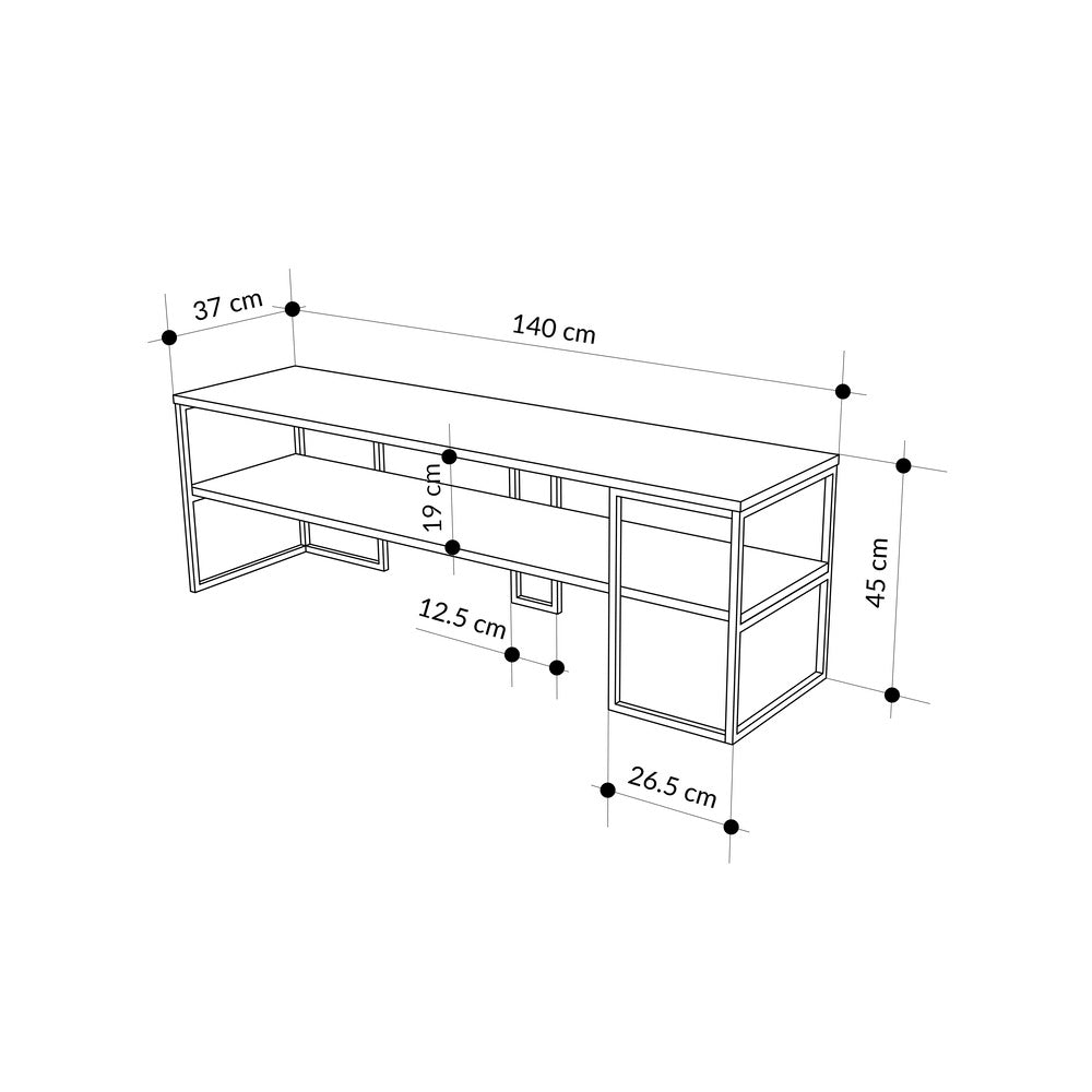 Quorne 140cm Open TV Unit with Black Metal Frame — Natural Oak