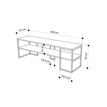 Quorne 140cm Open TV Unit with Black Metal Frame — Natural Oak