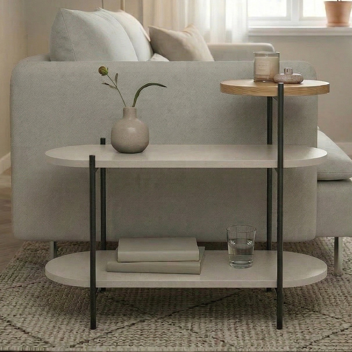 Fyrel 64cm 3-Tier Display Side Table with Metal Frame — Sandstone