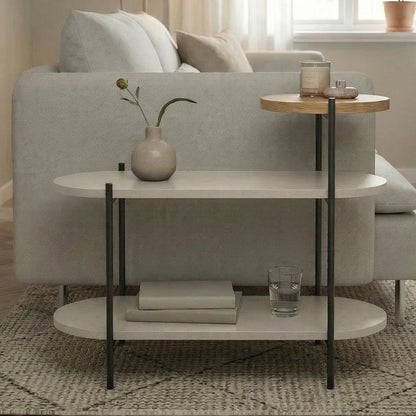 Fyrel 64cm 3-Tier Display Side Table with Metal Frame — Sandstone
