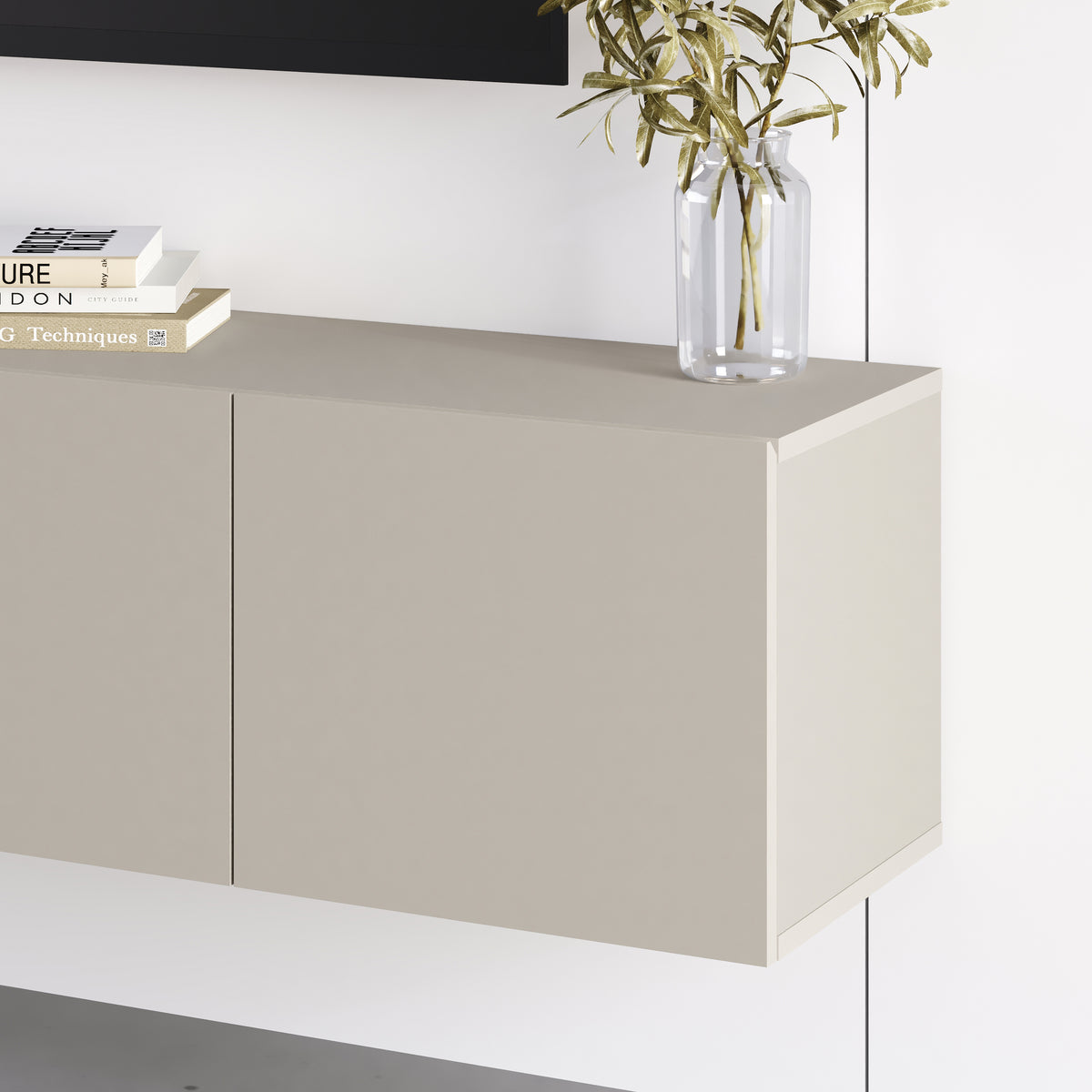Hesmo 180cm Wall-Mounted TV Unit with 4 Soft-Close Doors — Sandstone