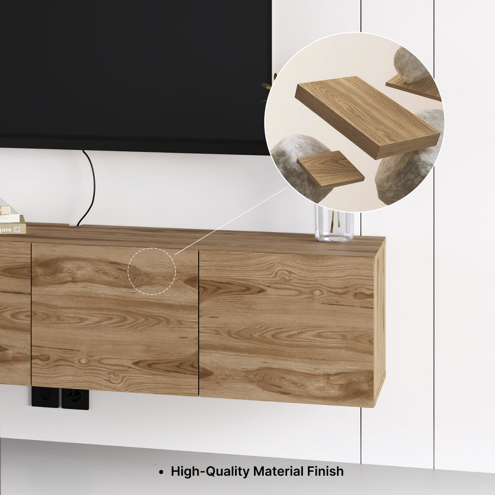 Hesmo 180cm Wall-Mounted TV Unit with 4 Soft-Close Doors — Whiskey Oak