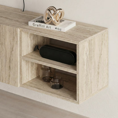 Gilvar 140cm Floating-Style TV Unit with 2 Soft-Close Doors — Travertine