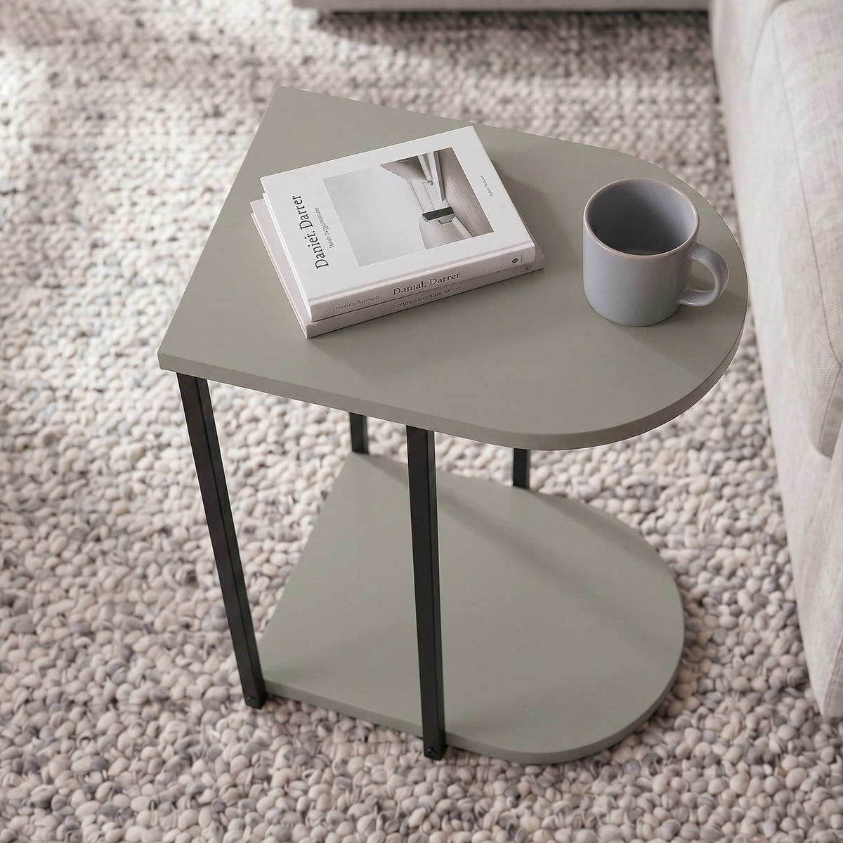 Yrsel 42cm Half-Round Side Table with Lower Shelf — Ash Green