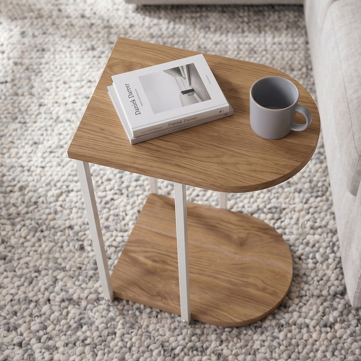 Yrsel 42cm Half-Round Side Table with Lower Shelf — Whiskey Oak