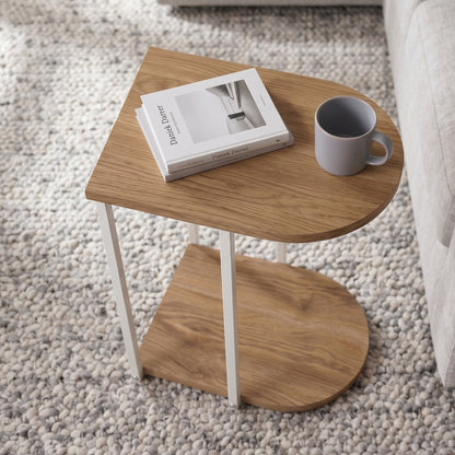 Yrsel 42cm Half-Round Side Table with Lower Shelf — Whiskey Oak