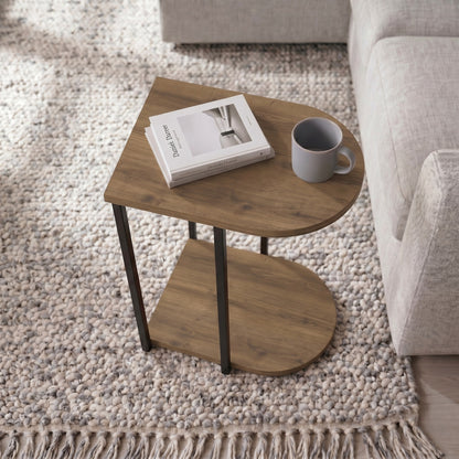 Yrsel 42cm Half-Round Side Table with Lower Shelf — Dark Oak Effect