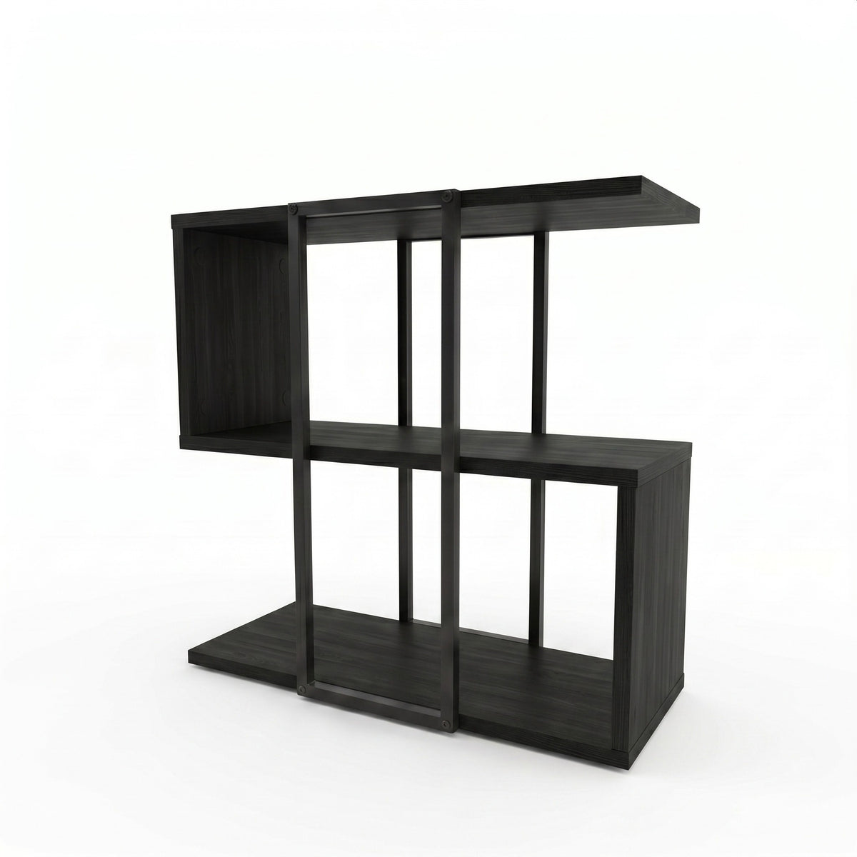 Grelle 56 cm Two-Tier Side Table with Metal Frame — Black Wood
