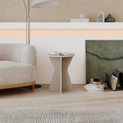 Gemsk 40cm Round Side Table with Geometric Pedestal Base — Sandstone, image 2