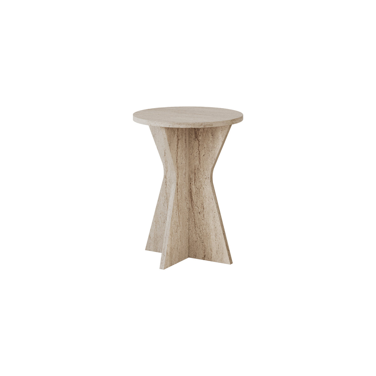Gemsk 40cm Round Side Table with Geometric Pedestal Base — Travertine, image 3