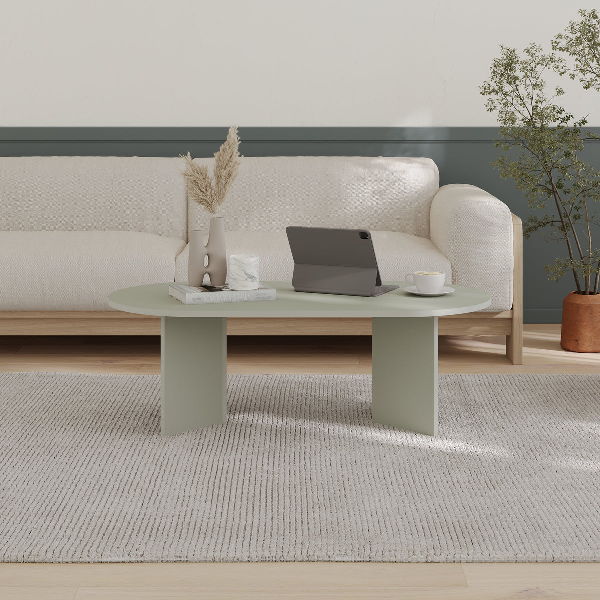 Halvra 119cm Oval Coffee Table with Floor-Protecting Legs — Ash Green, image 2
